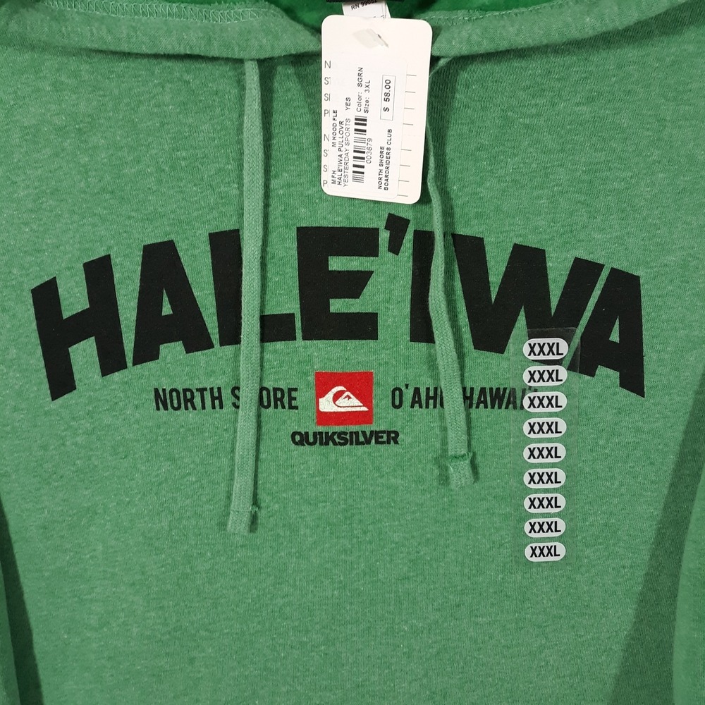 Quiksilver HALE'IWA North Shore Hawaii Surf Sweatshirt Hoodie Mens 3XL Green NEW - Picture 3 of 10